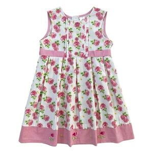 Exit 51 Sleeveless Gingham Floral White & Pink Pleated Dress Little Girl Size 6X